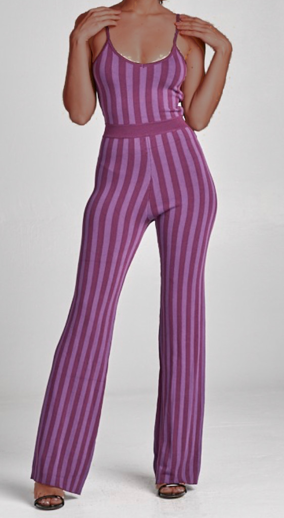 Plum Knit Striped Sleeveless Jumpsuit
