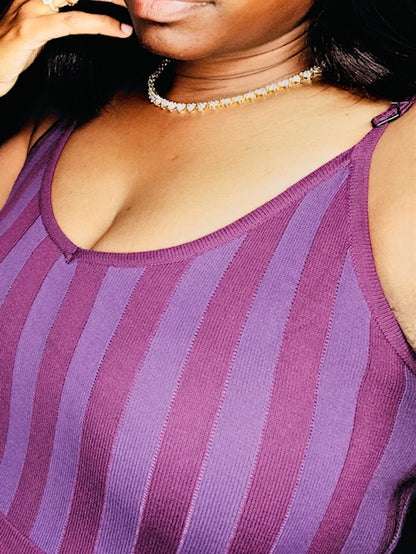 Plum Knit Striped Sleeveless Jumpsuit