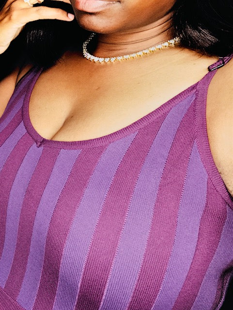 Plum Knit Striped Sleeveless Jumpsuit